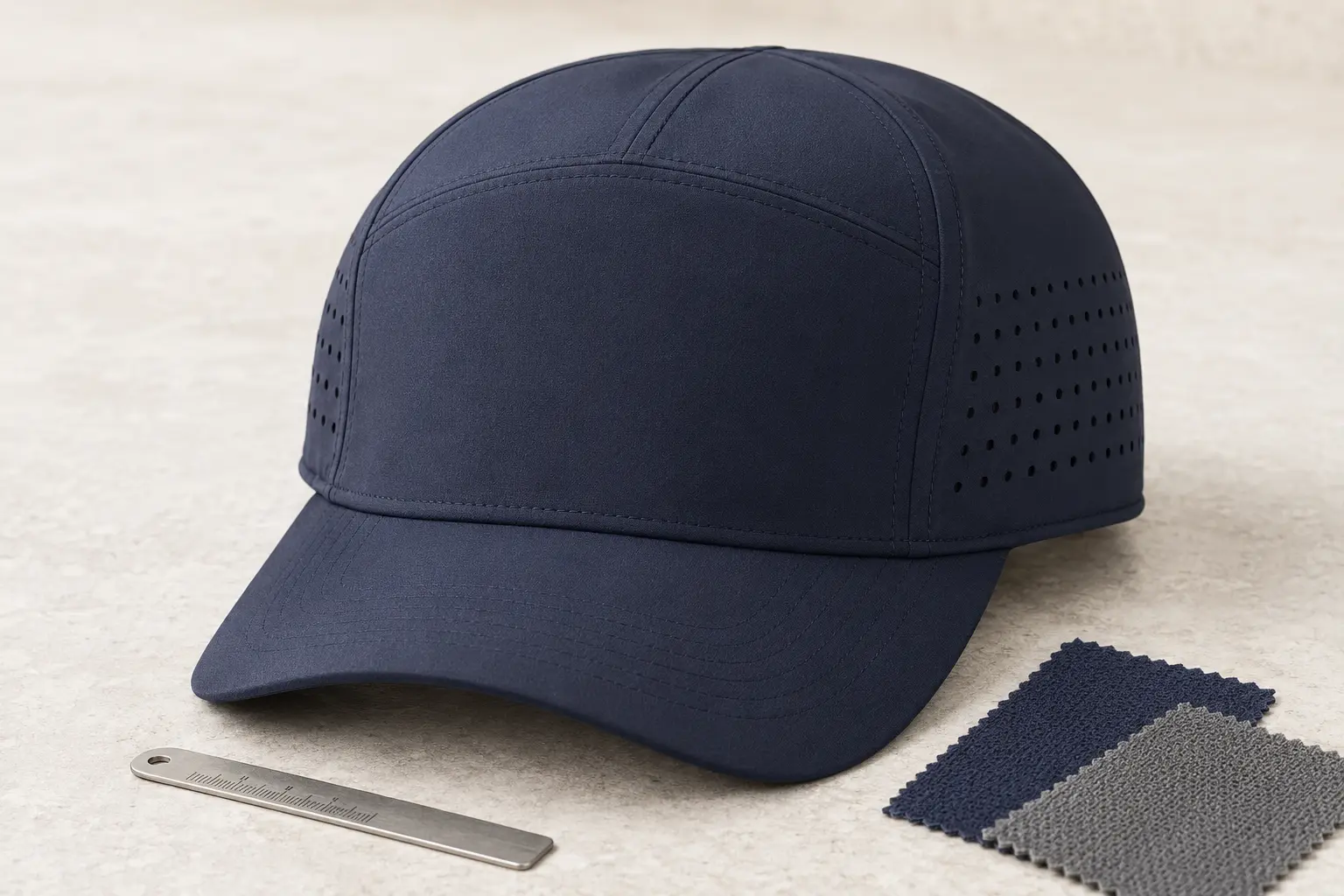 Unbranded laser-perforated performance cap under product development review