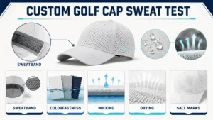 Custom golf cap sweat and drying test workflow