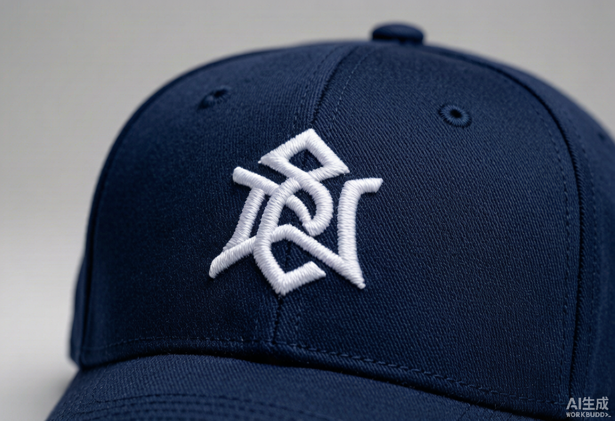 Close up of 3D puff embroidery stitching on a navy baseball cap