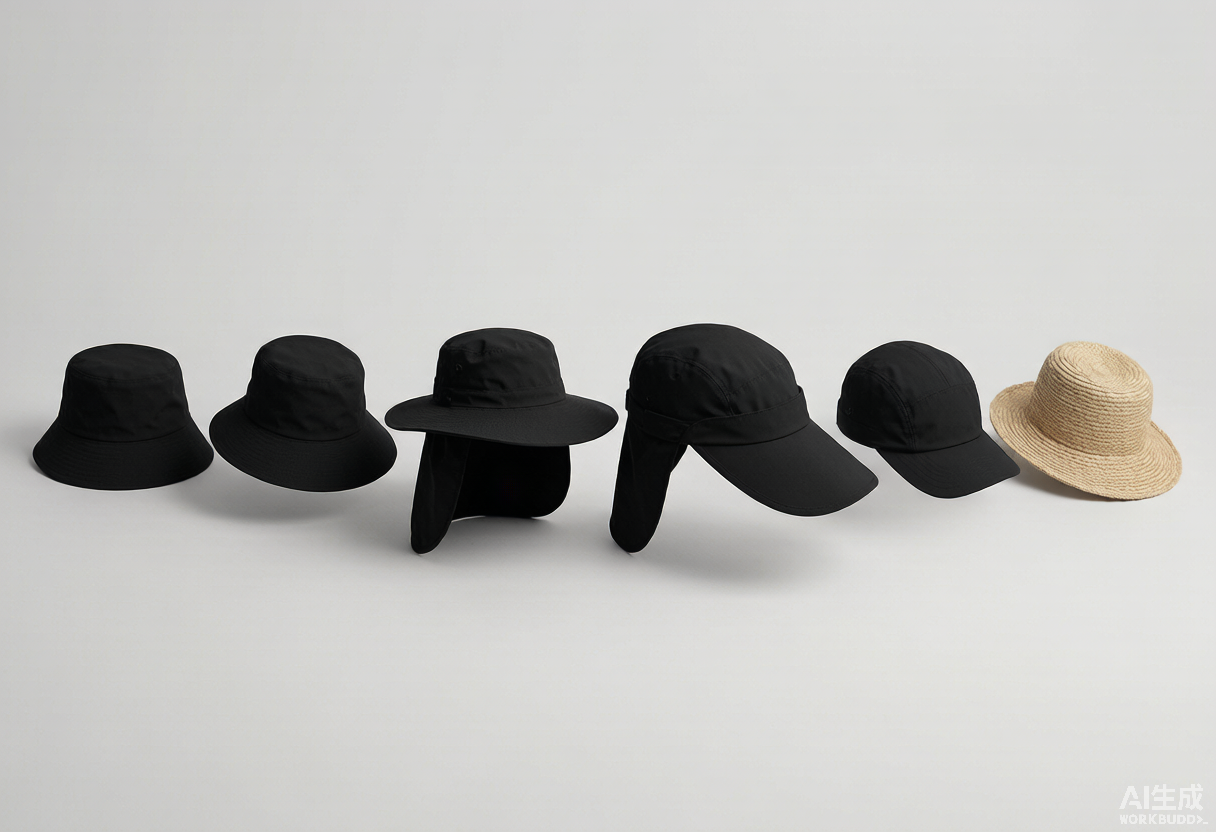Outdoor headwear silhouettes including a visor and five-panel performance cap