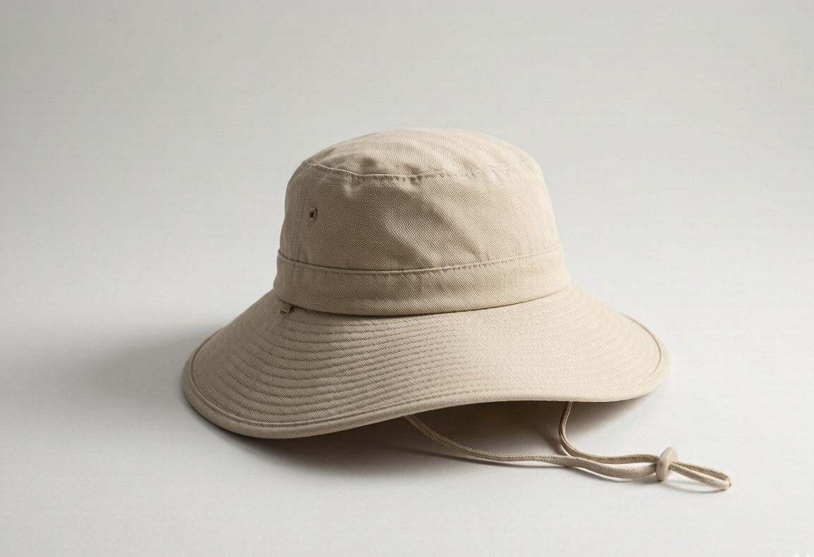 Hero: wide-brim UPF 50+ sun hat on clean neutral background