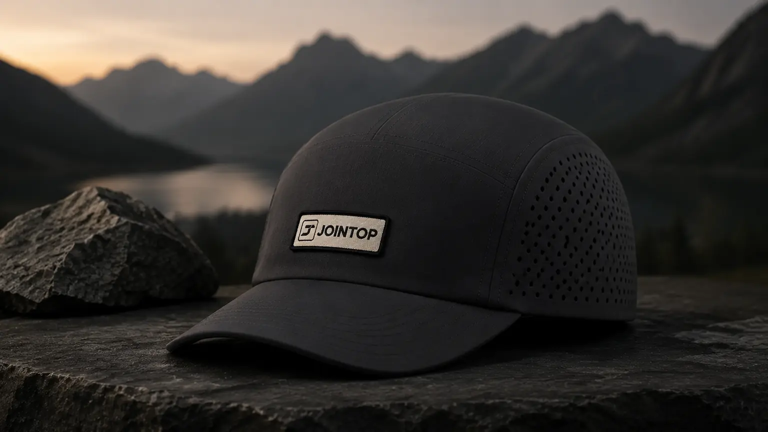 Normal five-panel Performance Cap with a woven patch and visible side ventilation