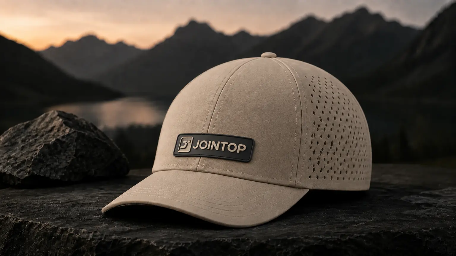 Light stone six-panel cap with tonal silicone logo and coordinated trims